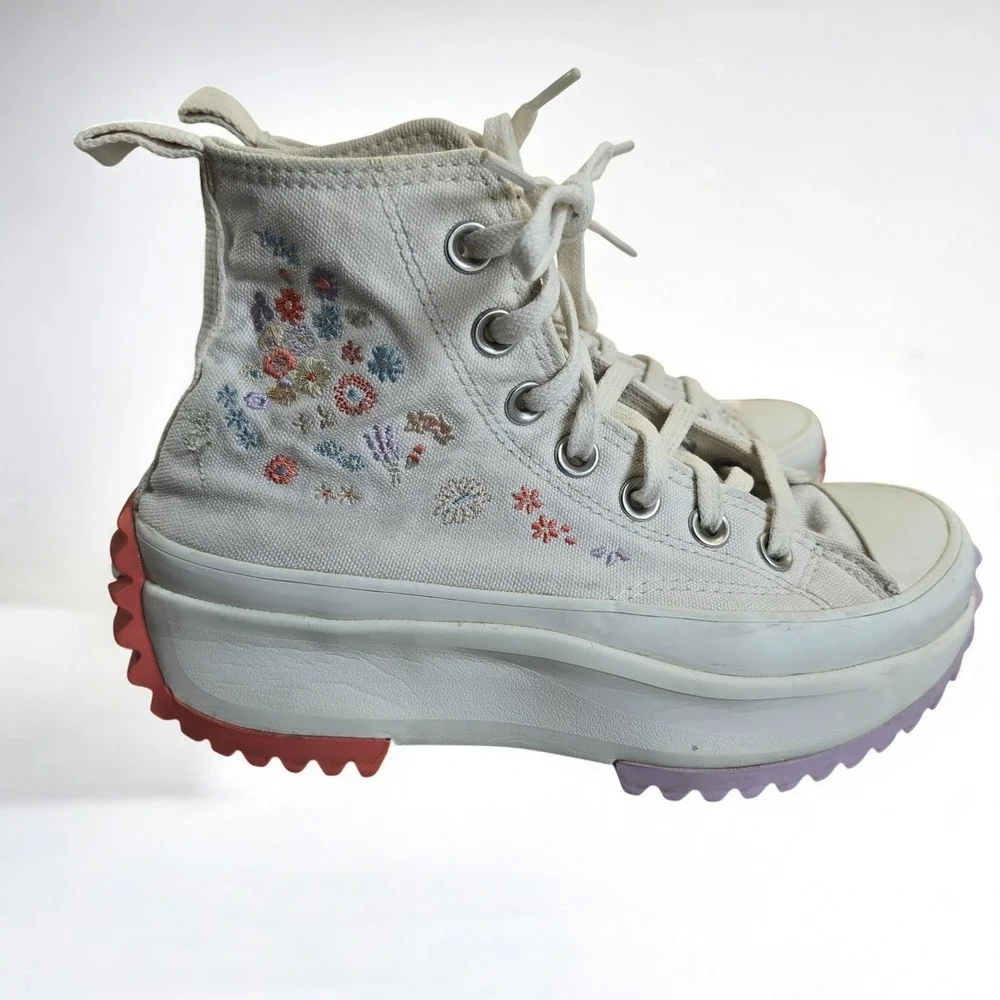 Converse Run Star High Top Sneakers Hike Platform Embroidered Floral Woman 4.5 - Picture 3 of 9